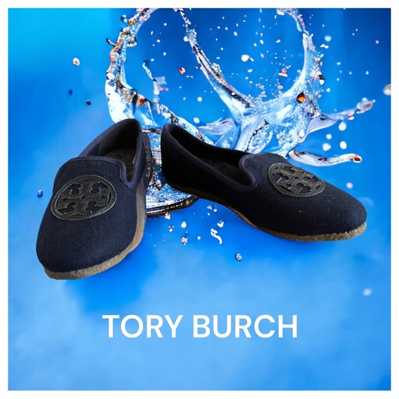 TORY BURCH NAVY BLUE NEW BOX SHOES LAMB FUR LOGO BILLY SLIPPERS 5 - Picture 3 of 9